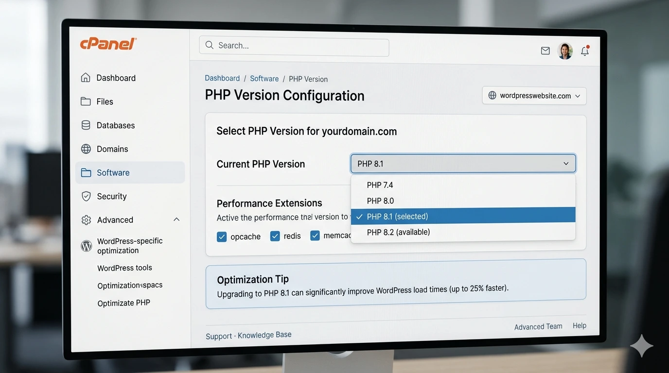 Change PHP version in hosting panel