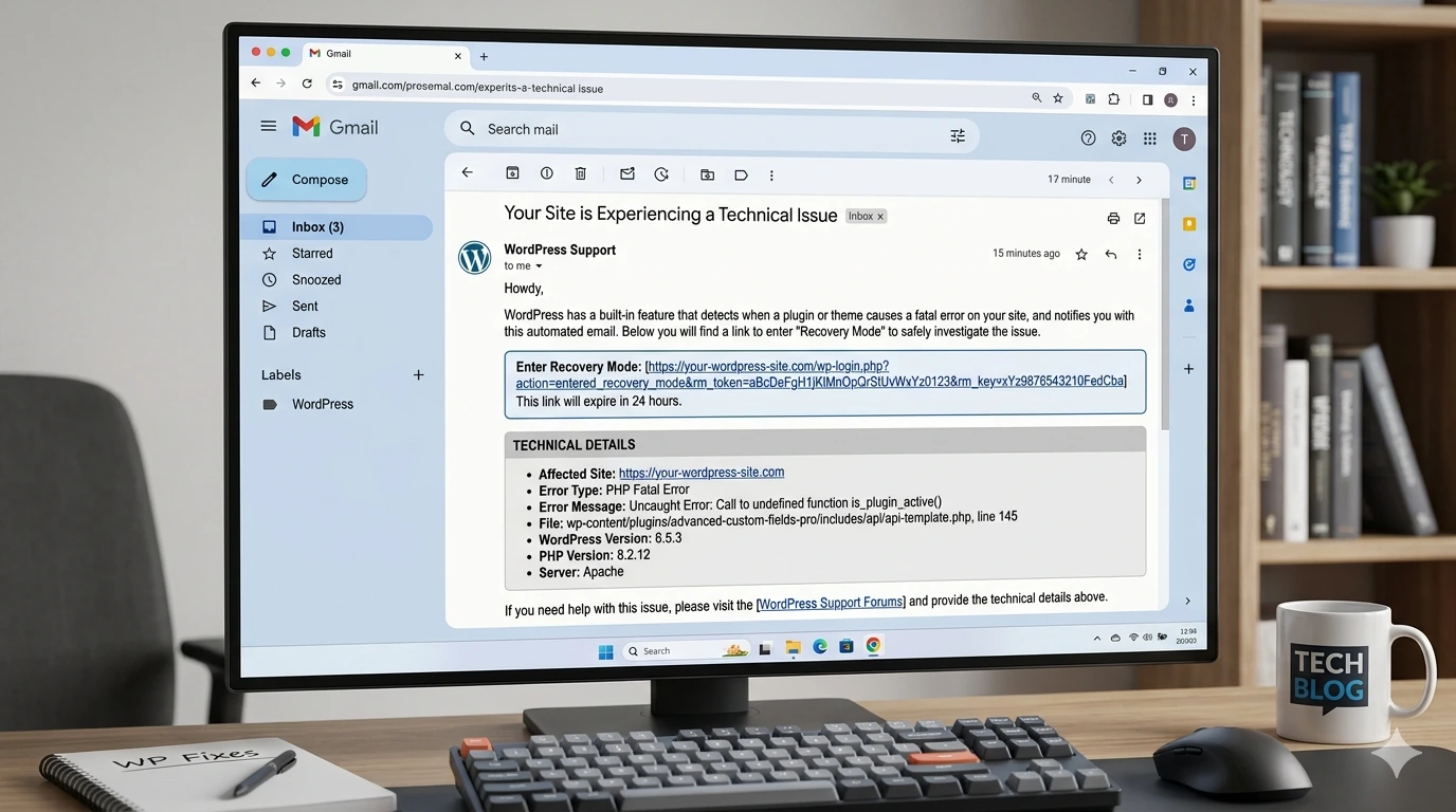 WordPress recovery mode email