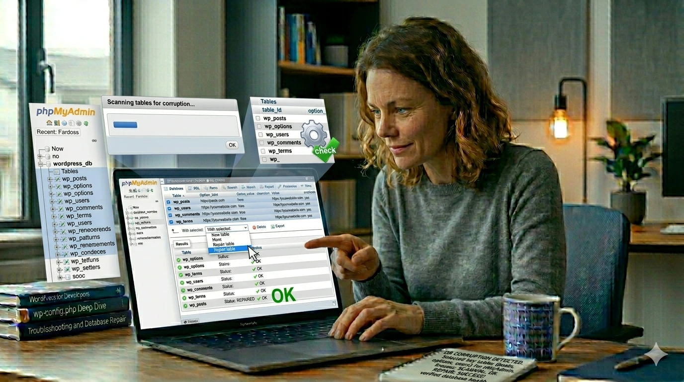 Repair WordPress database tables in phpMyAdmin